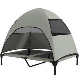 Upphöjd Hundsäng med Tak 106 x 76 x 99 cm, ljusgrå