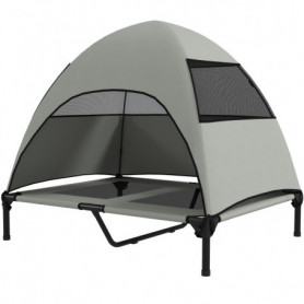 Upphöjd Hundsäng med Tak 91 x 76 x 90 cm, ljusgrå