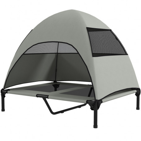 Upphöjd Hundsäng med Tak 91 x 76 x 90 cm, ljusgrå