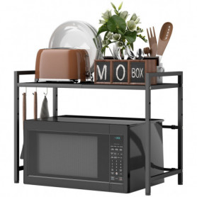 Mikrovågshylla, 3 krokar, utdragbar, metall, 40 cm (H) Svart