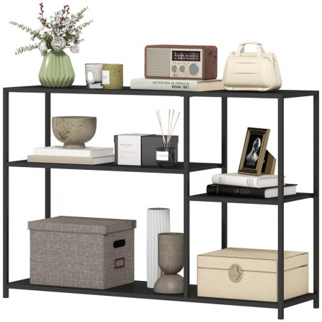 Industriellt Konsolbord i Svart Stål – Smal Design med Asymmetrisk Hylla 110 x 30 x 75 cm
