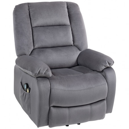 Ståhjälp Relax Fåtölj med Massage 90 x 93 x 110 cm Mörkgrå Läder