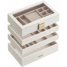 Smyckeskrin 4 Nivåer, Stapelbar Med Glaslock, 17 x 28 x 18,3 cm