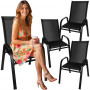 Trädgårdsstolar 4-pack – Svarta stapelbara stolar i metall med PVC-...