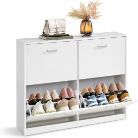 Skoskåp vit 4 luckor med justerbara hyllor & tippskydd - För upp ti...