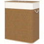 Tvättkorg i bambu med lock och avtagbar tygpåse – 100 L, 52 x 32 x 63 cm