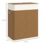 Tvättkorg i bambu med lock och avtagbar tygpåse – 100 L, 52 x 32 x 63 cm