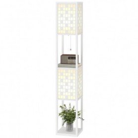 Golvlampa Vit Rutmönster med 2-våningshyllor