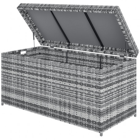 Trädgård Förvaringslåda Grå Rotting med Gasfjädrar – 130 x 61 x 65 cm, 380 L