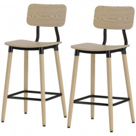 Barstol med träådring och metallram Ek/Svart Sits Höjd 65 cm