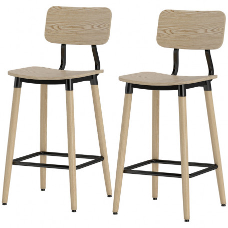 Barstol med träådring och metallram Ek/Svart Sits Höjd 65 cm