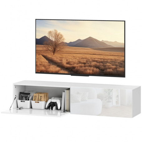 Väggmonterat TV-bänk med Förvaring 140 x 33 x 29,8 cm - Melaminbelagd Vit