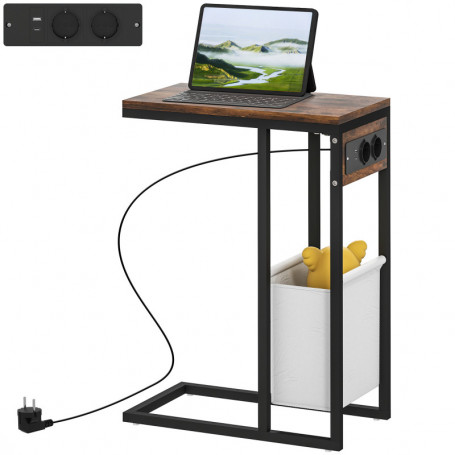 C-formad Sidobord med Laddstation och Förvaringsficka – 46 x 25 x 62,5 cm