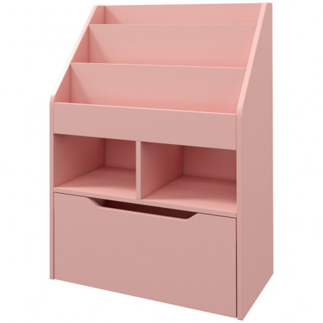 Barnbokhylla med förvaring och låda på hjul – 60 x 29,9 x 90 cm