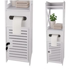 Låsbart badrumsskåp med toalettpappershållare – smal pelarhylla i v...