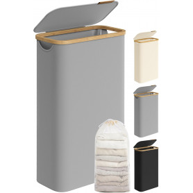 Tvättkorg med lock och innerpåse – 65 L, Grå, perfekt för små utrym...
