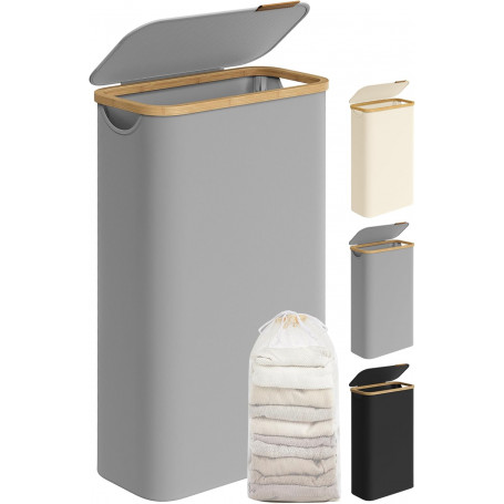 Tvättkorg med lock och innerpåse – 65 L, Grå, perfekt för små utrymmen 42 x 22,5 x 70,5 cm