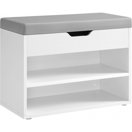 Skobänk med vadderad sits och dold förvaring – 30 x 60 x 44 cm, molnvit