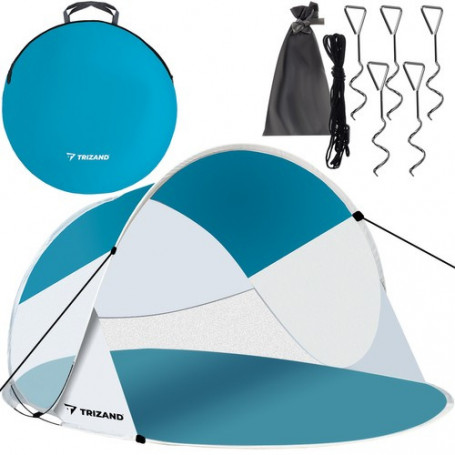 Strandtält för 2 personer med myggnät – 190×120×90 cm, turkosvit, förvaringsfodral och tillbehör