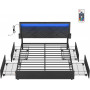 Sängstomme 160×200 cm LED Belysning USB-A/C Laddstation 4 Lådor Sid...