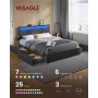 Sängstomme 160×200 cm LED Belysning USB-A/C Laddstation 4 Lådor Sid...