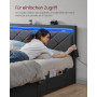 Sängstomme 160×200 cm LED Belysning USB-A/C Laddstation 4 Lådor Sid...