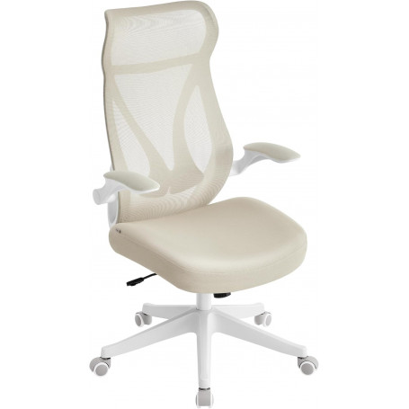 Ergonomisk Kontorsstol Cappuccino-beige Nätrygg Fällbara Armstöd, 150 kg