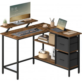 L-format hörnskrivbord med lådor och hyllor 115 x 105 cm Vintagebrun