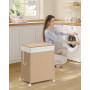 Tvättkorg 2 Fack, 100 L med Lock, Avtagbar Tvättpåse, Hjul - Natur Beige