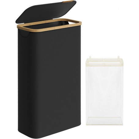 Tvättkorg med lock och innerpåse – 65 L, Svart, perfekt för små utrymmen 42 x 22,5 x 70,5 cm