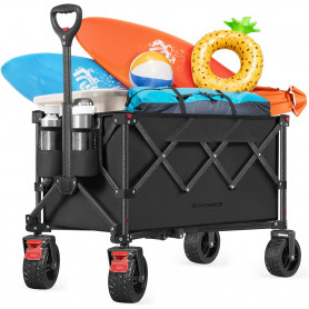 Hopfällbar Utflykt / Camping Vagn 150 Liter, Breda Hjul, Svart