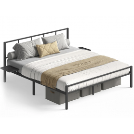 Metallsäng Sängstomme 160×190 cm Dubbelsäng Med Sidobord Mattsvart ...