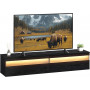 Väggmonterad TV-bänk med LED-belysning och Laddstation – Svart 147 x 35 x 30 cm