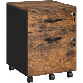 Låsbart Arkivskåp med 2 lådor, 5 hjul Vintage Brun
