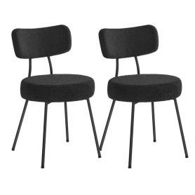 Matstolar 2-pack Svart Teddy Fleece Rund Form 48,5×59×82,5 cm Stålr...