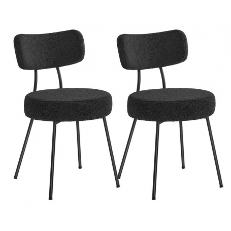 Matstol 2-pack Rund Form Svart Teddy Fleece, Metallram