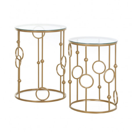 Rund Sidobord 2-pack i Metall och Glas – Stapelbar Design - Guld