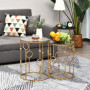 Rund Sidobord 2-pack i Metall och Glas – Stapelbar Design - Guld