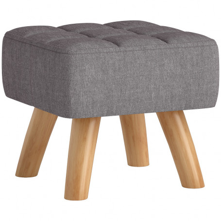 Fotpall / Sittpall Vadderad Linnetyg, Träben, Grå – 27 x 27 x 26 cm