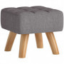 Fotpall / Sittpall Vadderad Linnetyg, Träben, Grå – 27 x 27 x 26 cm