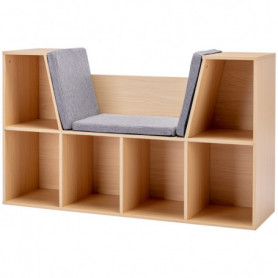 Barnförvaring med sittkuddar och 6 fack Ek – 103 x 30 x 62 cm