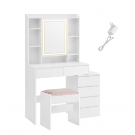 Sminkbord molnvit med LED spegeldörr, dold kabeldragning & pall 40×...