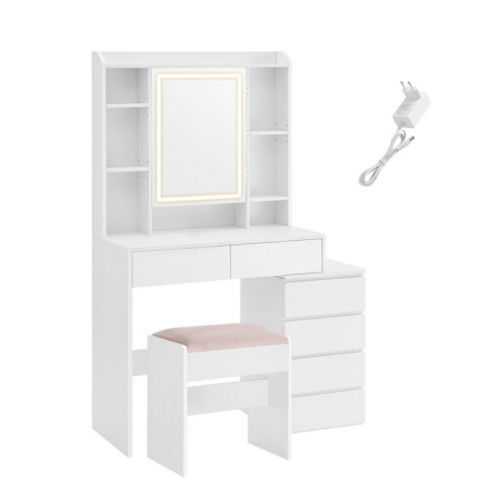 Sminkbord molnvit med LED spegeldörr, dold kabeldragning & pall 40×...