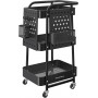 Köksvagn Serveringsvagn 32×49×74 cm Bläcksvart Stål 3 Hyllor Hjul L...