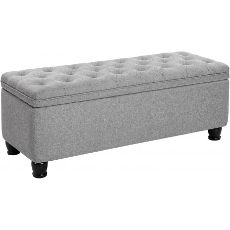 Förvaringsbänk i linneliknande tyg – stoppad sittbänk, träben – 118L, ljusgrå 45 × 118 × 45 cm