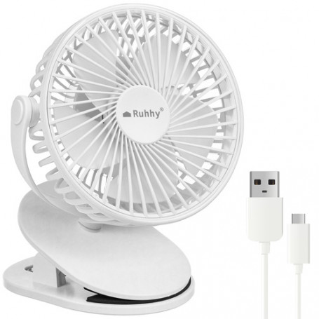 Kompakt 3-i-1 fläkt med klämma & USB-C – tyst, kraftfull, 1200mAh 360° rotation