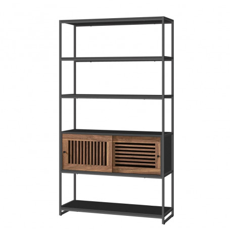 Industriell Bokhylla med Skåp – 100 x 35 x 181 cm, Brun/svart