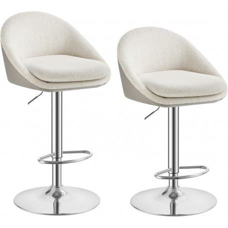 Barstolar 2-pack Höj- och Sänkbara Teddy Fleece Vit – 55 x 50 x 84–98,5 cm
