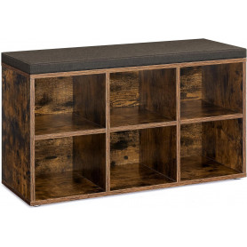 Skobänk 87×30×48 cm 6 Fack Vintagebrun Sittdyna Tvättbart Överdrag ...