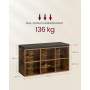 Skobänk med Sittdyna och 6 fack – 87 x 30 x 48 cm, vintagebrun med tvättbart överdrag